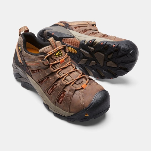Keen Flint Low Steel Toe Men's Work Shoes Brown | 38647VJFR